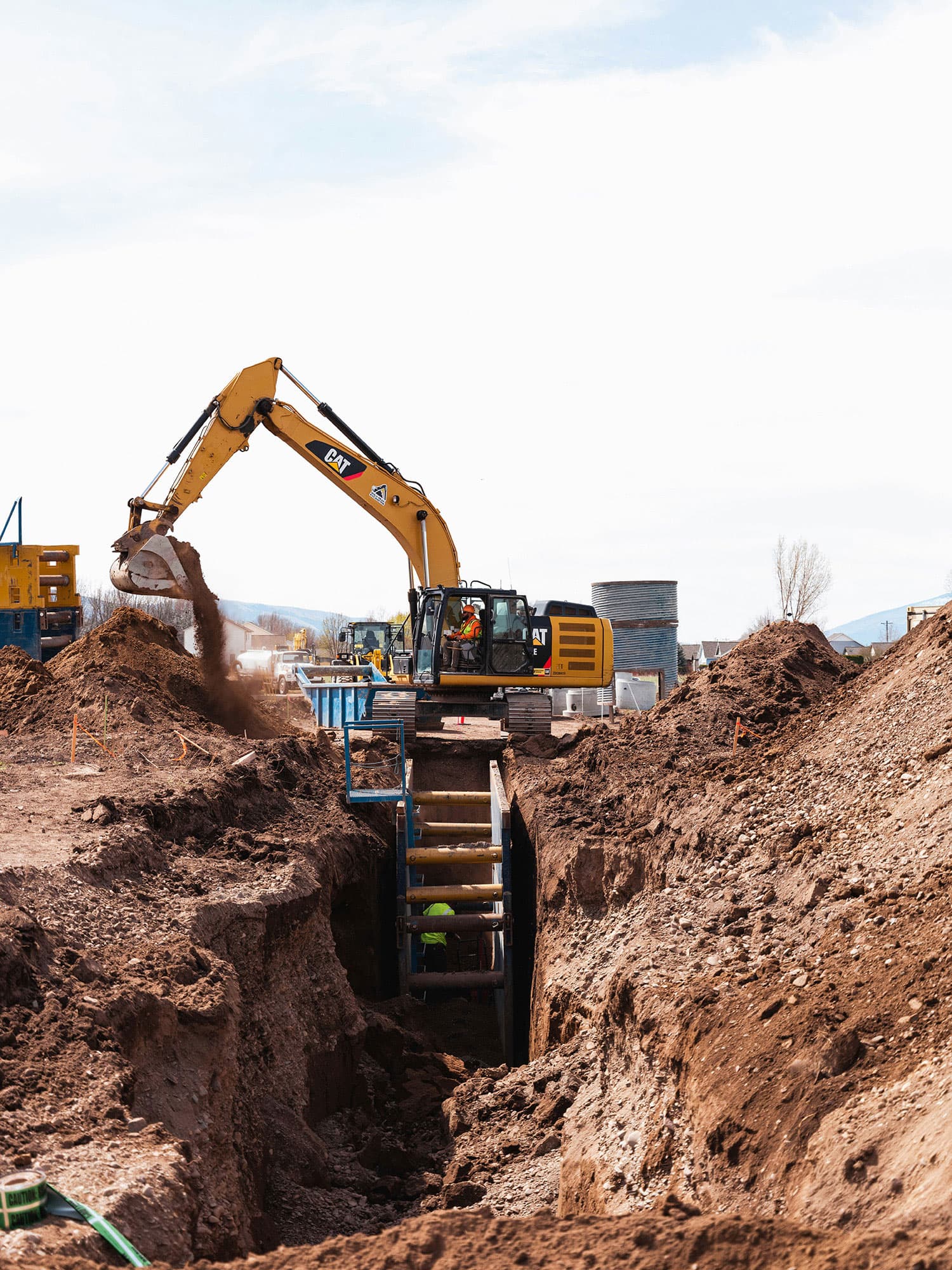 Pipeline construction site with inspection underway in West Texas